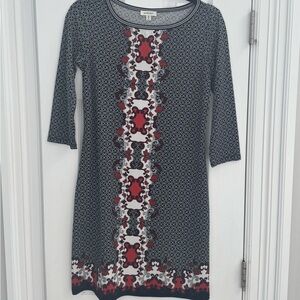 Max Studio Black and Burgundy/Rust Long Sleeve Dress